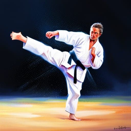 Karate Master Caught Mid-Kick in Hyperrealistic Detail