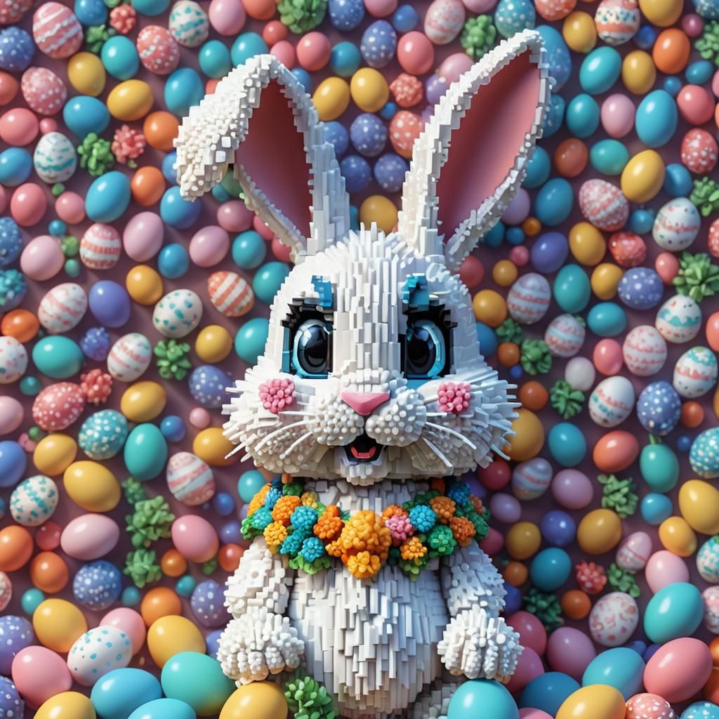 8-Bit Pixel Art: Easter Bunny Portrait