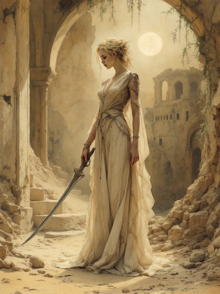 Arabian Princess in Desert Oasis: Rackham, Varo Style