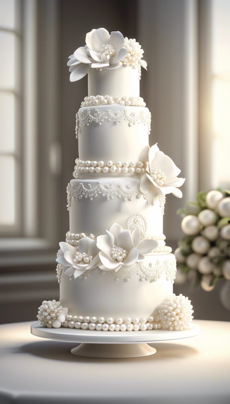 Elegant White Pearl Wedding Cake in 3D