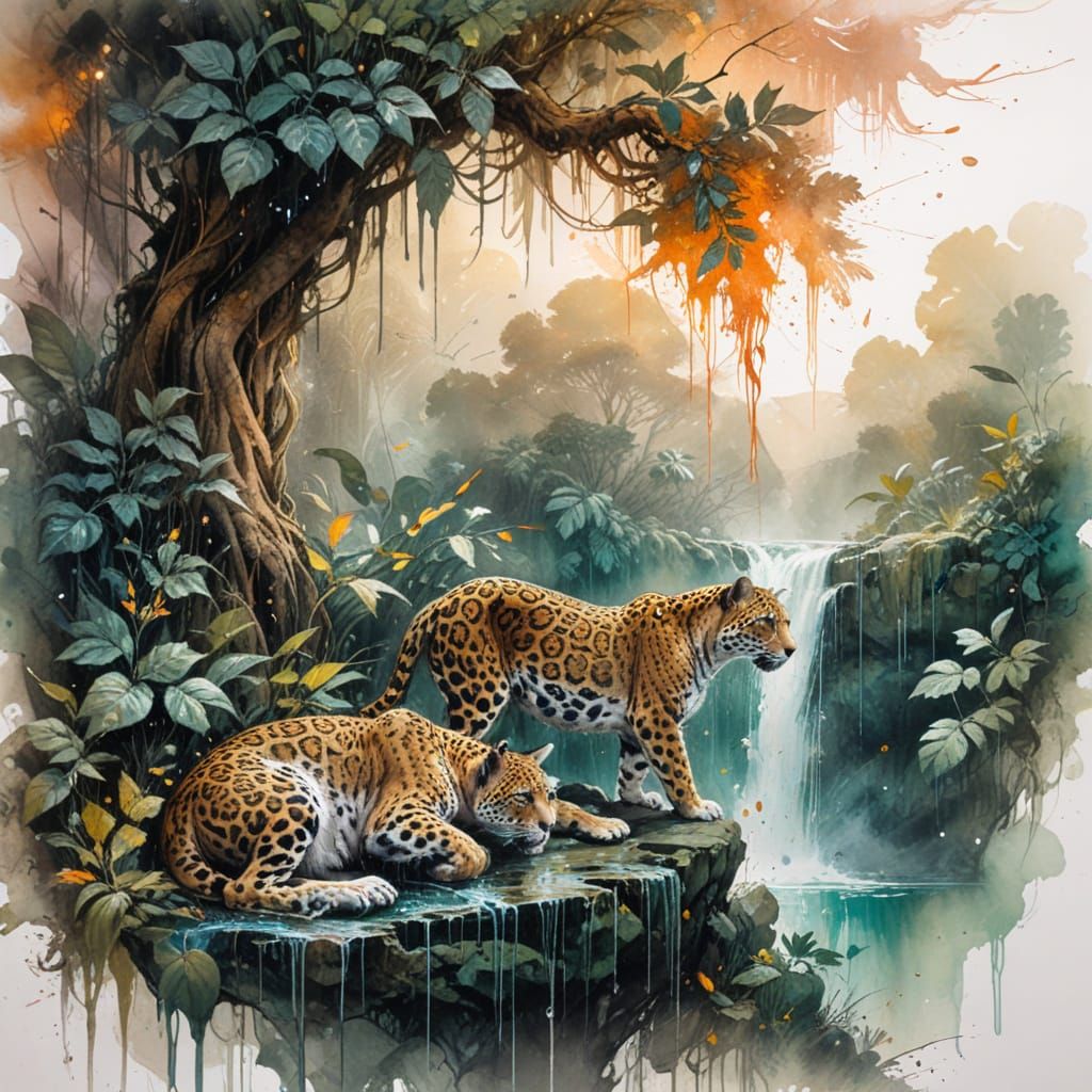 Jungle Jaguar with Sombrero in Watercolour Style