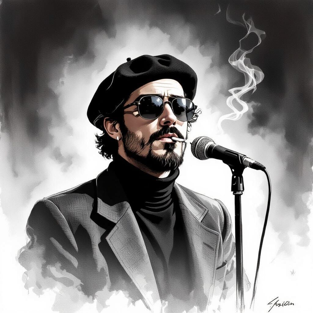 Beatnik Poet Reciting Poetry in Smoky Jazz Club