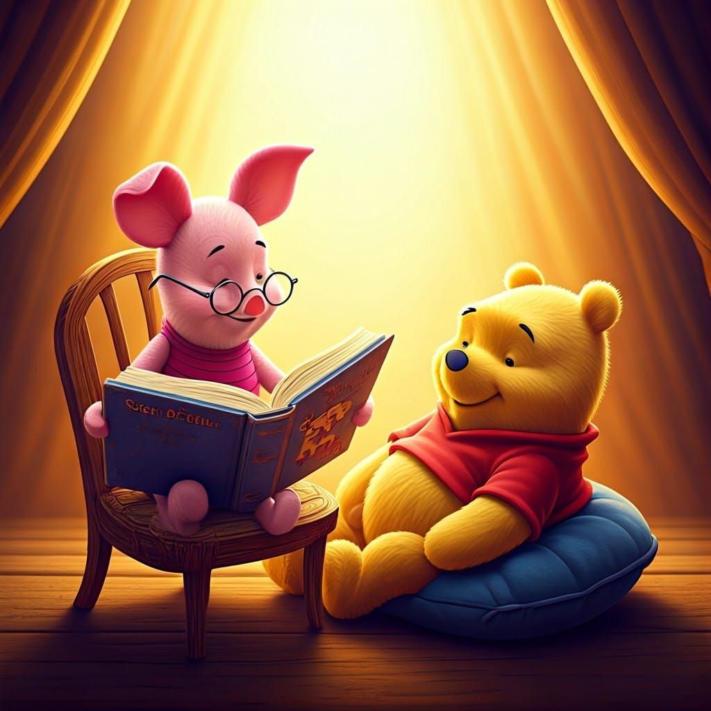 Piglet Reads to Pooh: Pixar-Inspired Nursery Scene