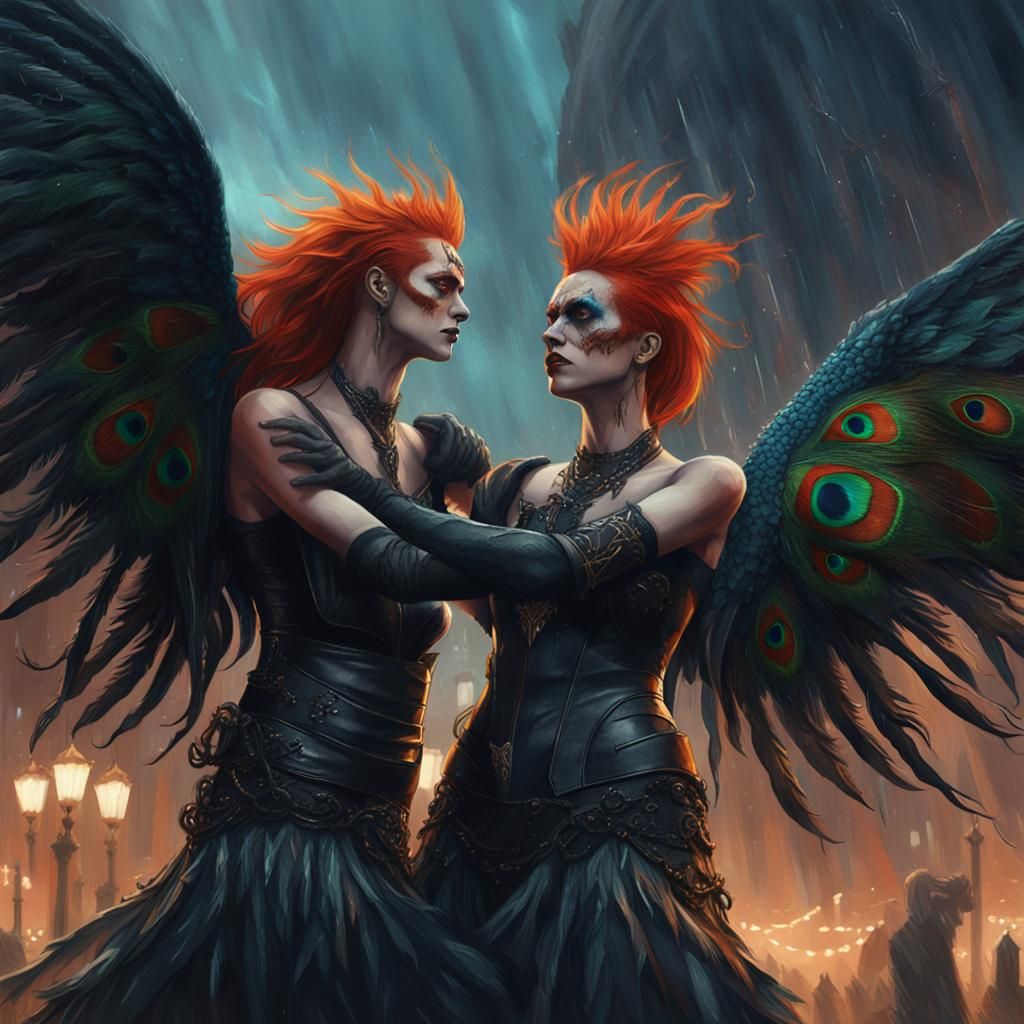 Goth Angel Demons Dancing in City Square