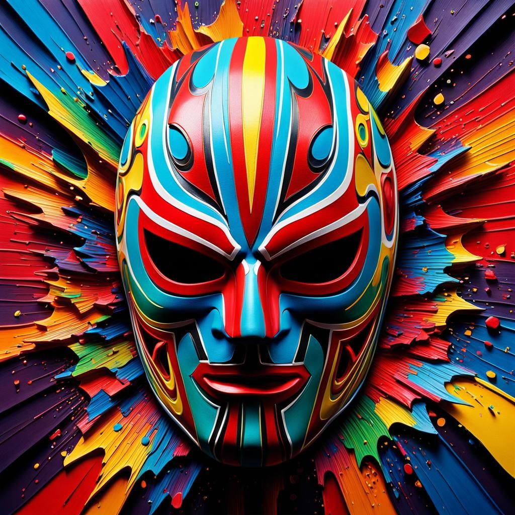 Vibrant Lucha Libre Mask in Impasto Painting Style