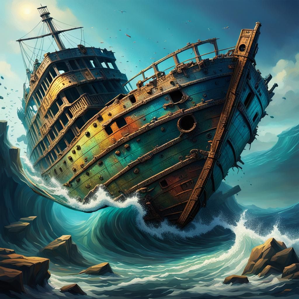 Hyperrealistic Sunken Shipwreck Concept Art