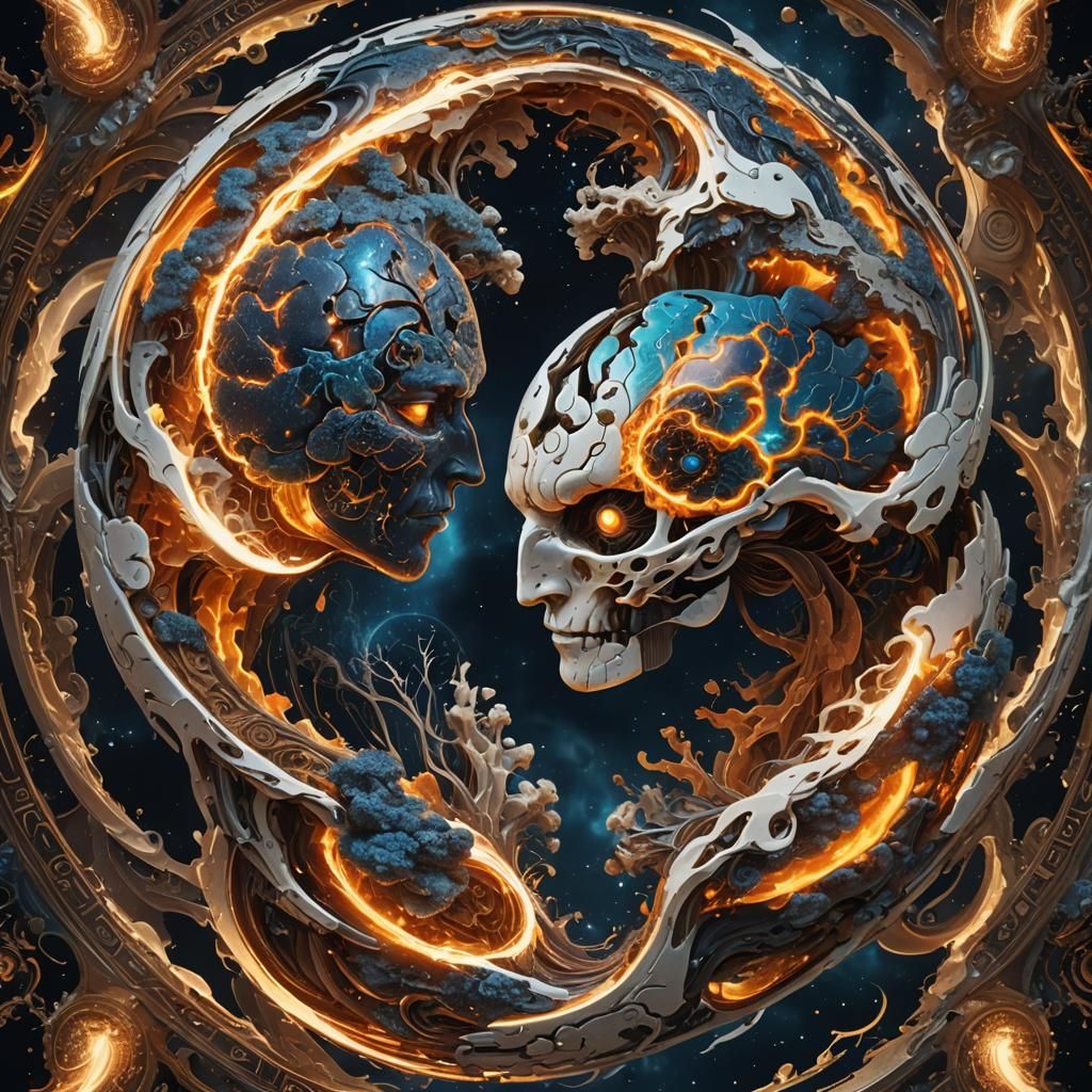 Electric Brain Hemispheres: Yin and Yang Concept Art