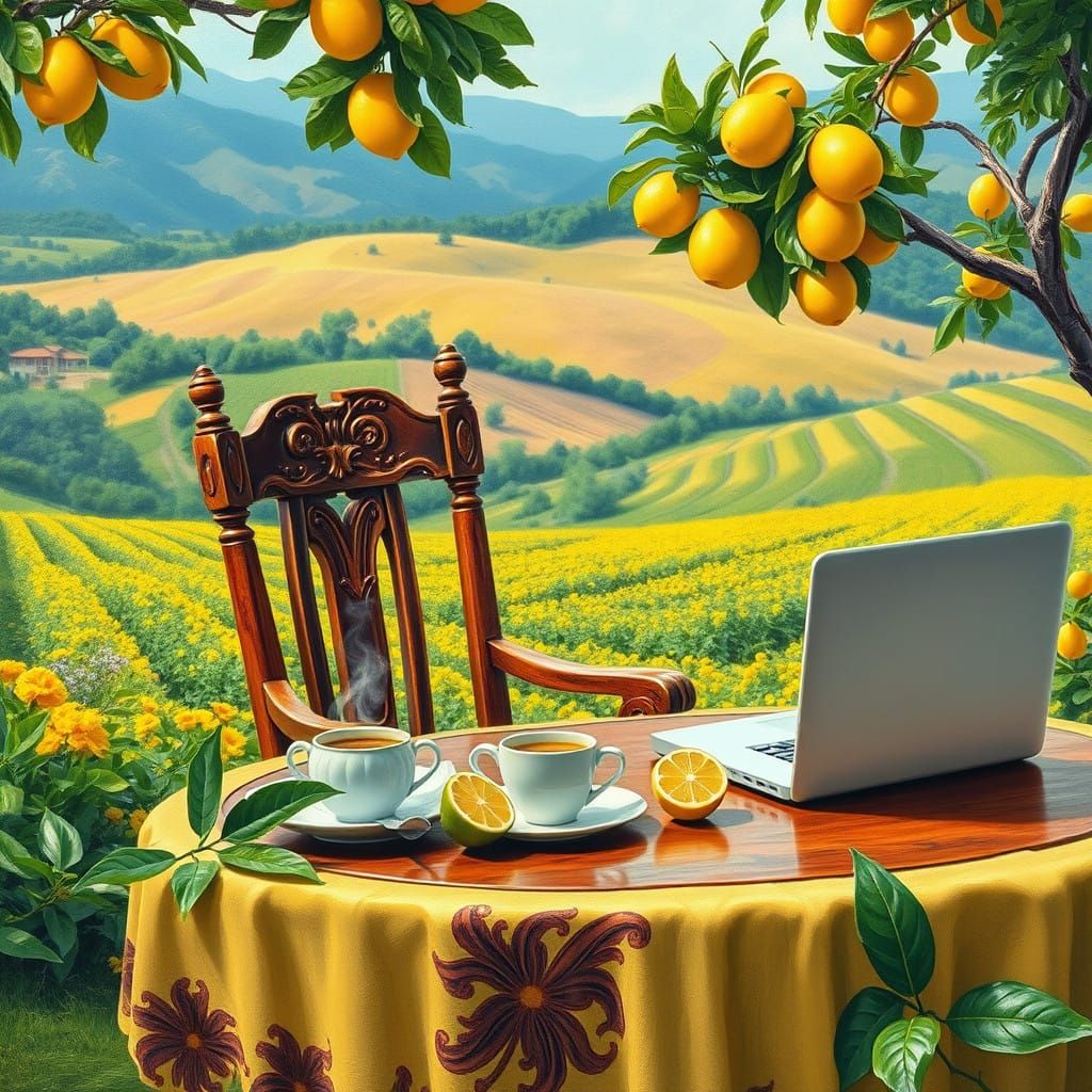 Lemon and Lime Farm Oasis in Impressionist Style