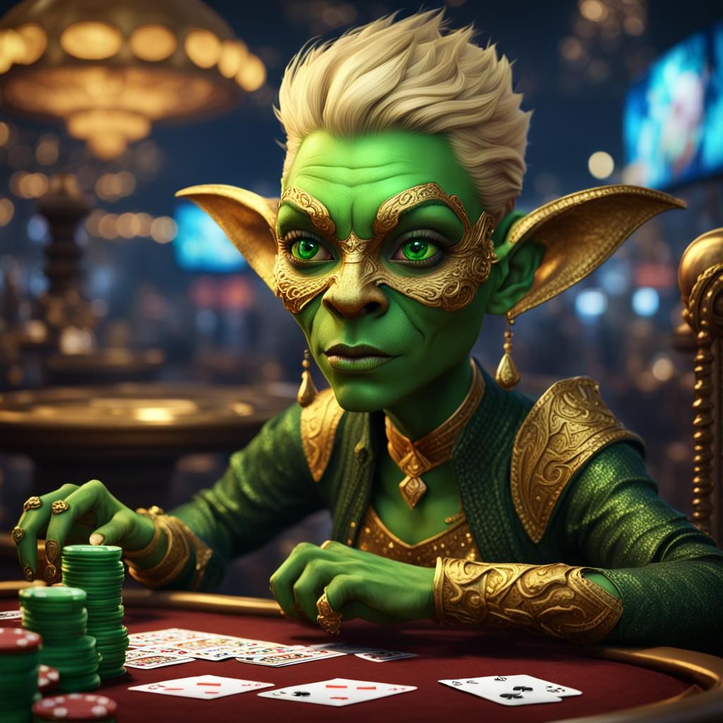 Green Goblin Playing Poker in Vegas: Fantasy Art