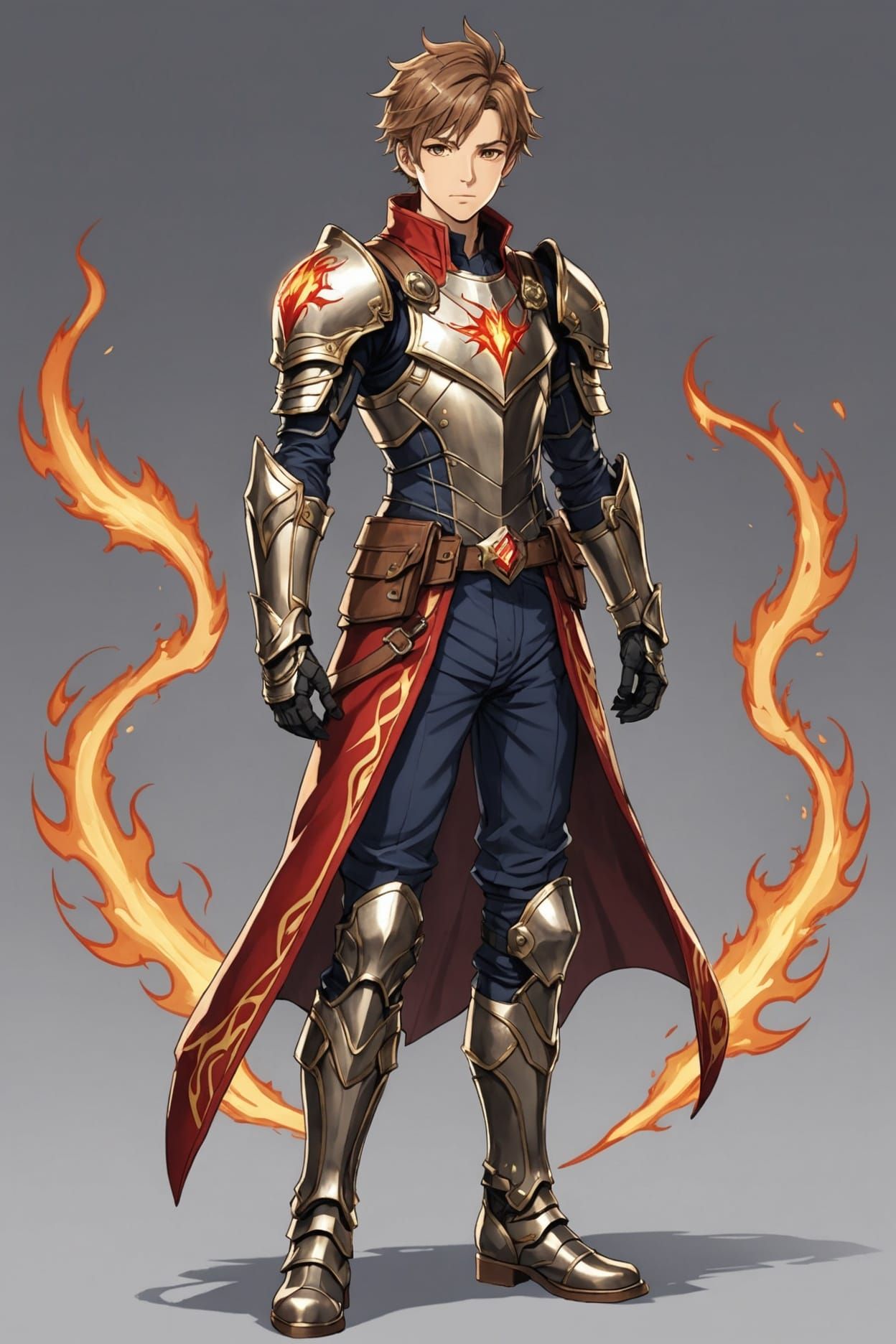 Anime Adventurer in Flame-Patterned Armor