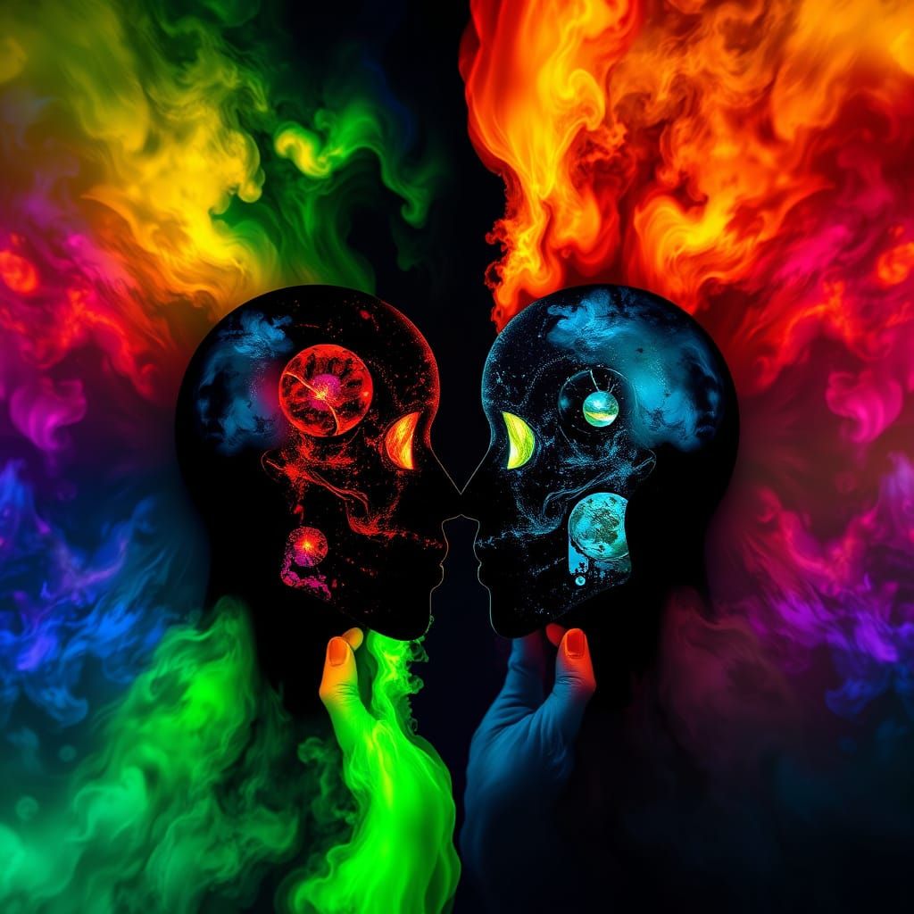 Surreal Duality of Light and Darkness in Vibrant Colors