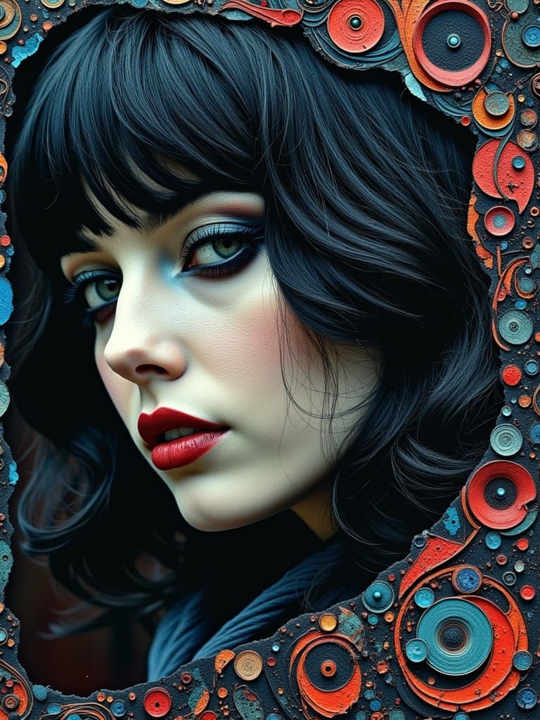 Gothic Portrait with Zentangle and Cracked Porcelain Skin