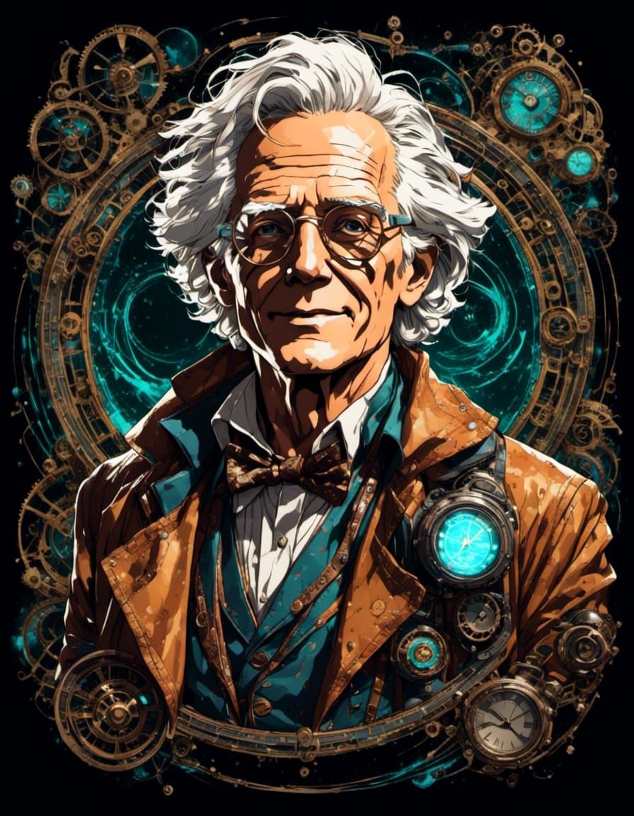 Steampunk Doc Brown Linework Portrait