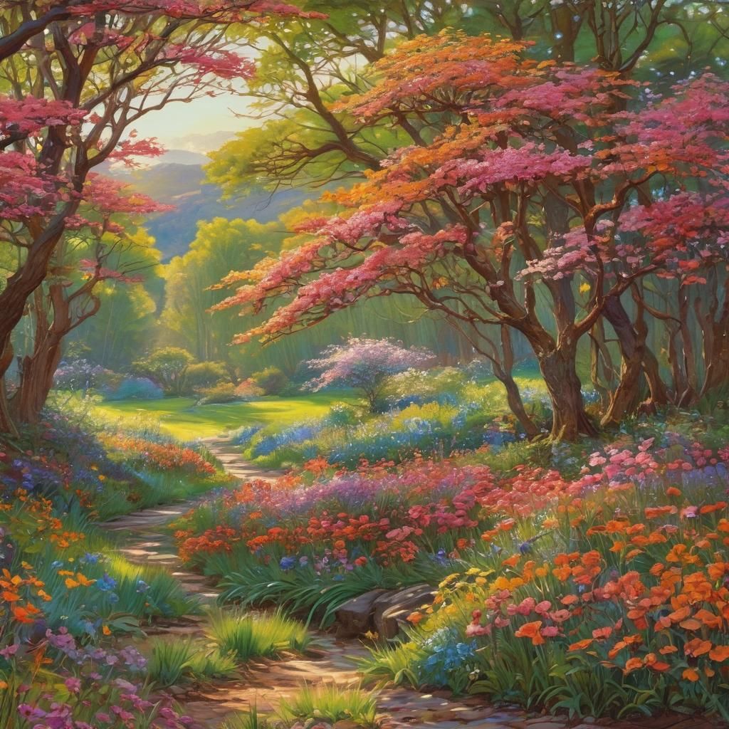 Scottish Landscape in Tiffany Style with Warm Colors