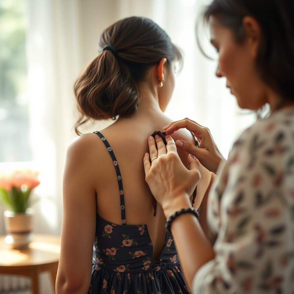 Mother's Tender Moment with Crossdressing Son in Lolita Dres...