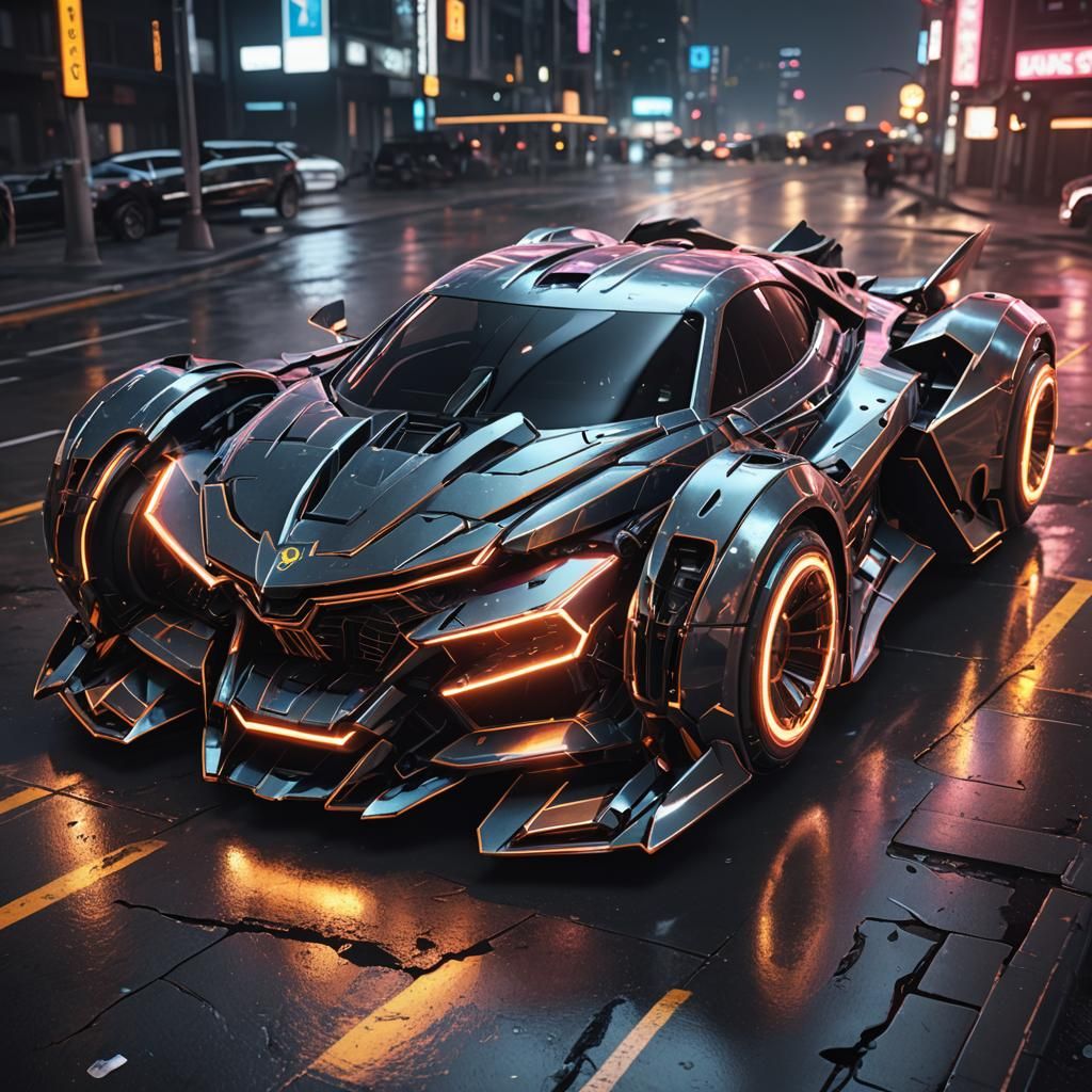 Futuristic Metallic Batman Car with Neon Lights