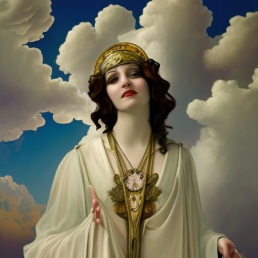 Art Nouveau Goddess Emerging From Clouds