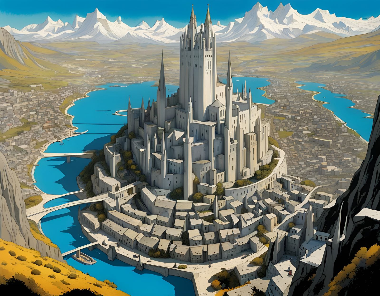 Gondor Aerial View in Pop Art Deco Style