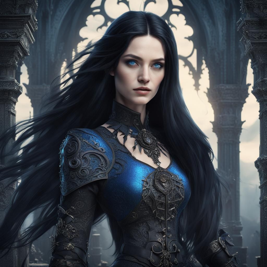 Gothic Woman with Black Hair, Fantasy Art