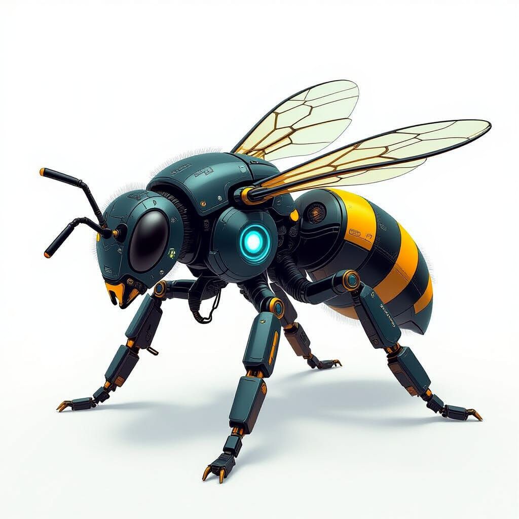 Robotic Bee Concept Art with Metallic Textures