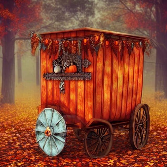 Halloween Gypsy Vardo in Autumn Forest