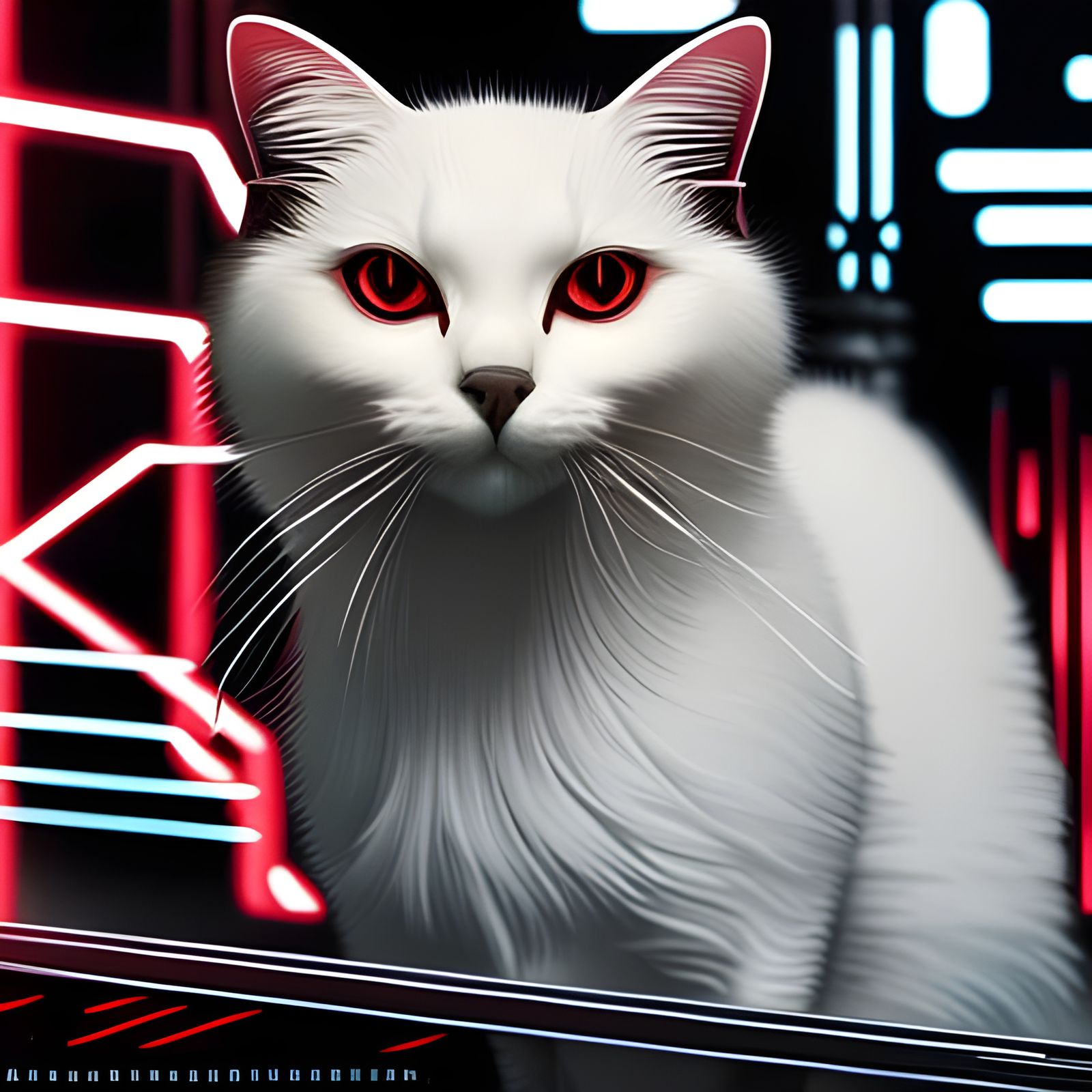 Cyberpunk White Cat Portrait in Time Wave
