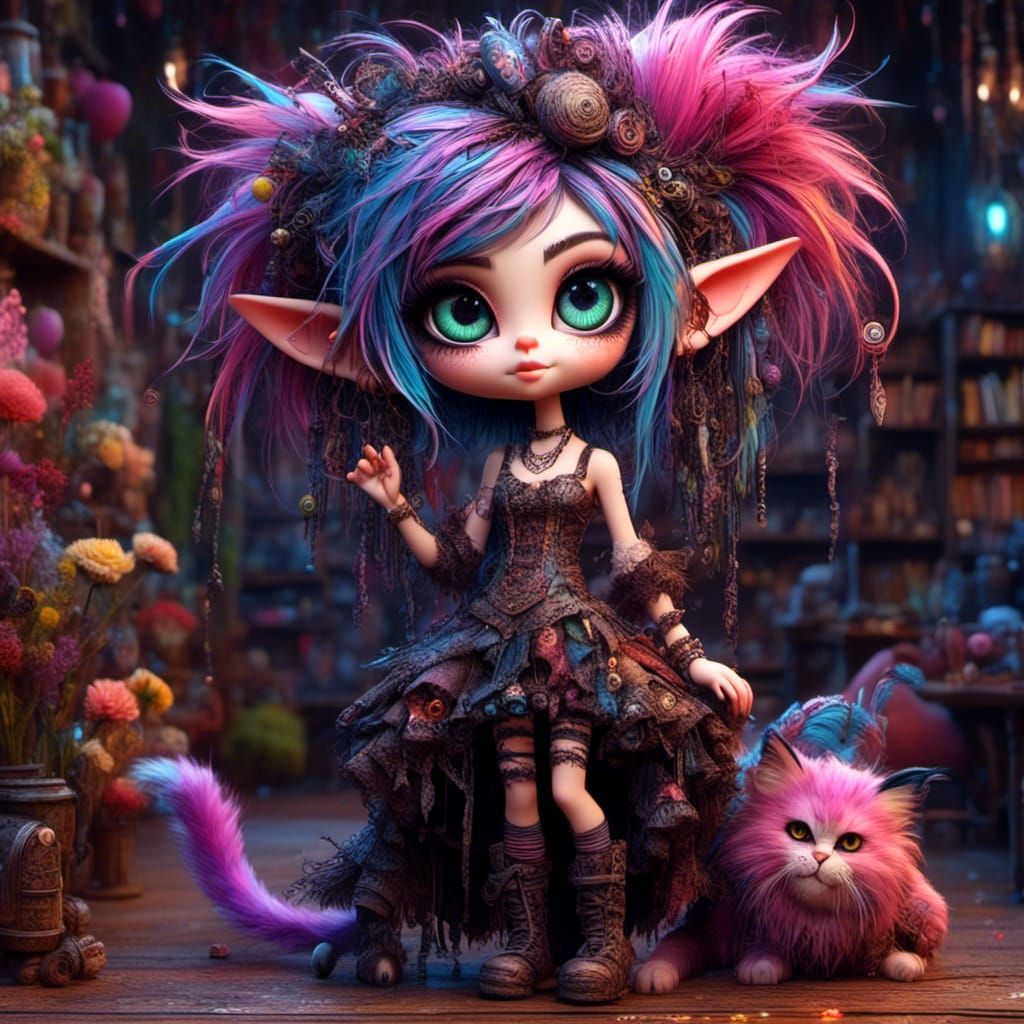 Adorable Punky Kitten in Magical Witch Scene