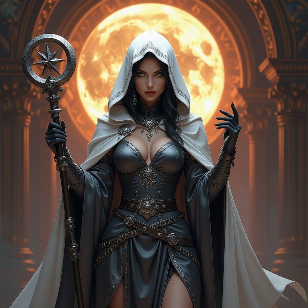 Drow Elf with Lunar Mace, Baroque Oil Painting