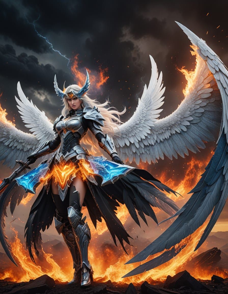 Angelic Warrior in a Burning Wasteland