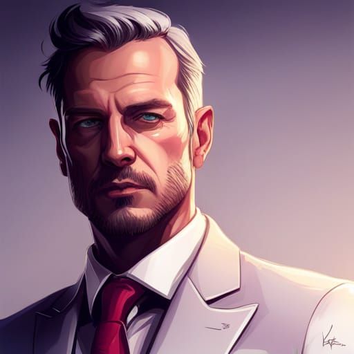 Cyberpunk Executive Portrait in White Suit