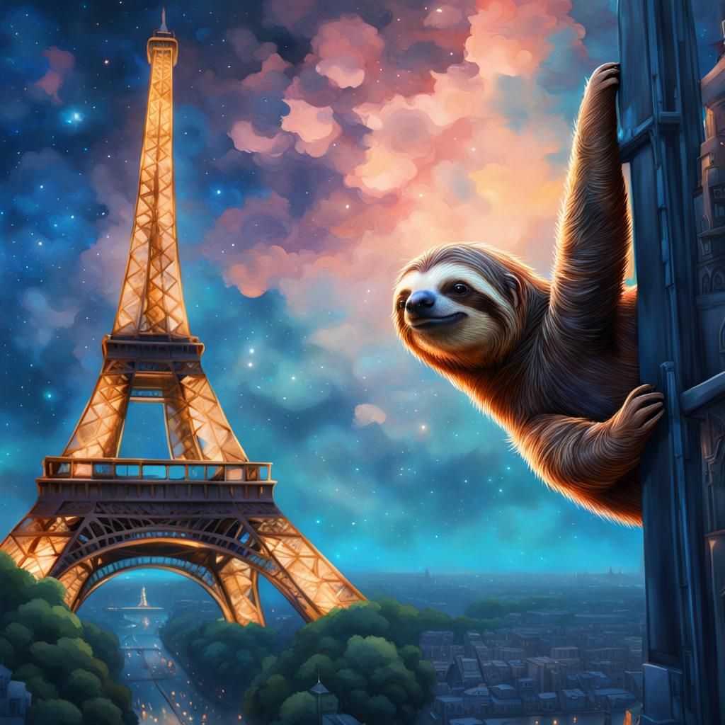 Bioluminescent Sloth Climbs Eiffel Tower in Pixar Style