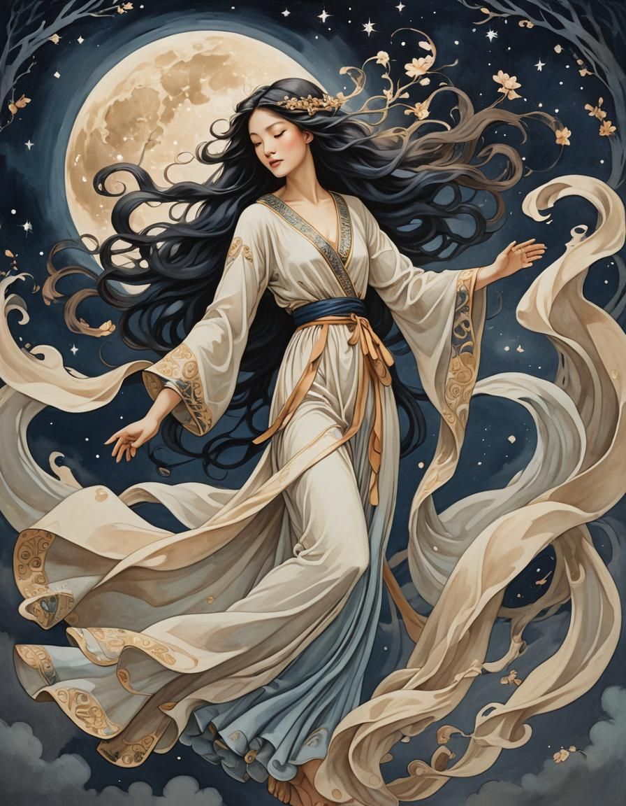 Heavenly Maiden Dancing in Moonlight, Art Nouveau