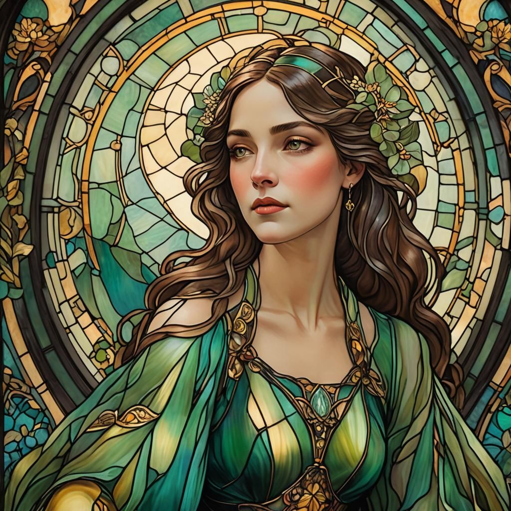 Art Nouveau Portrait in Tiffany Style