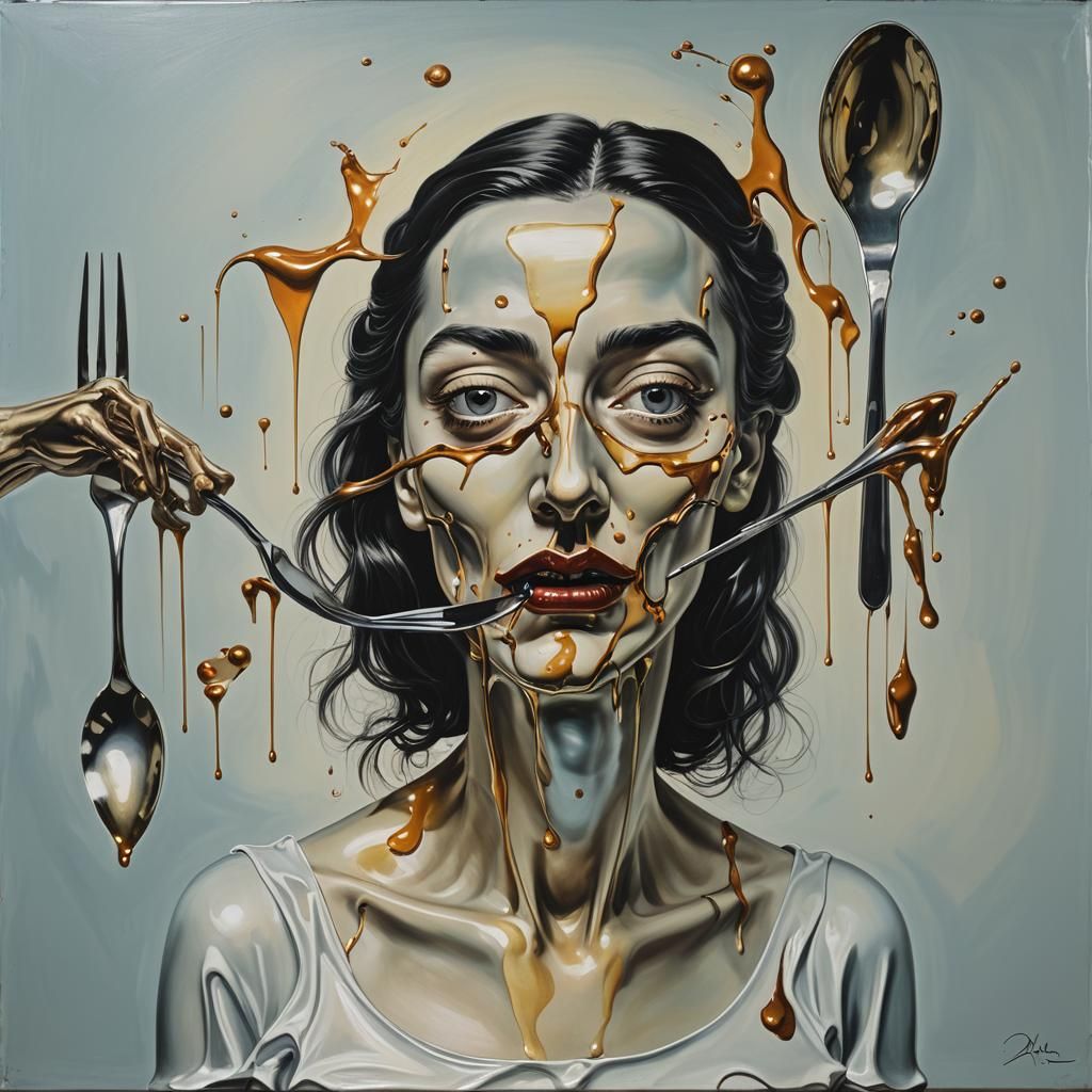 Surreal Woman Licking Love off Knives, Dali Style