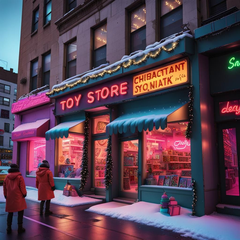 Synthwave Toy Store Lights Up Christmas Eve