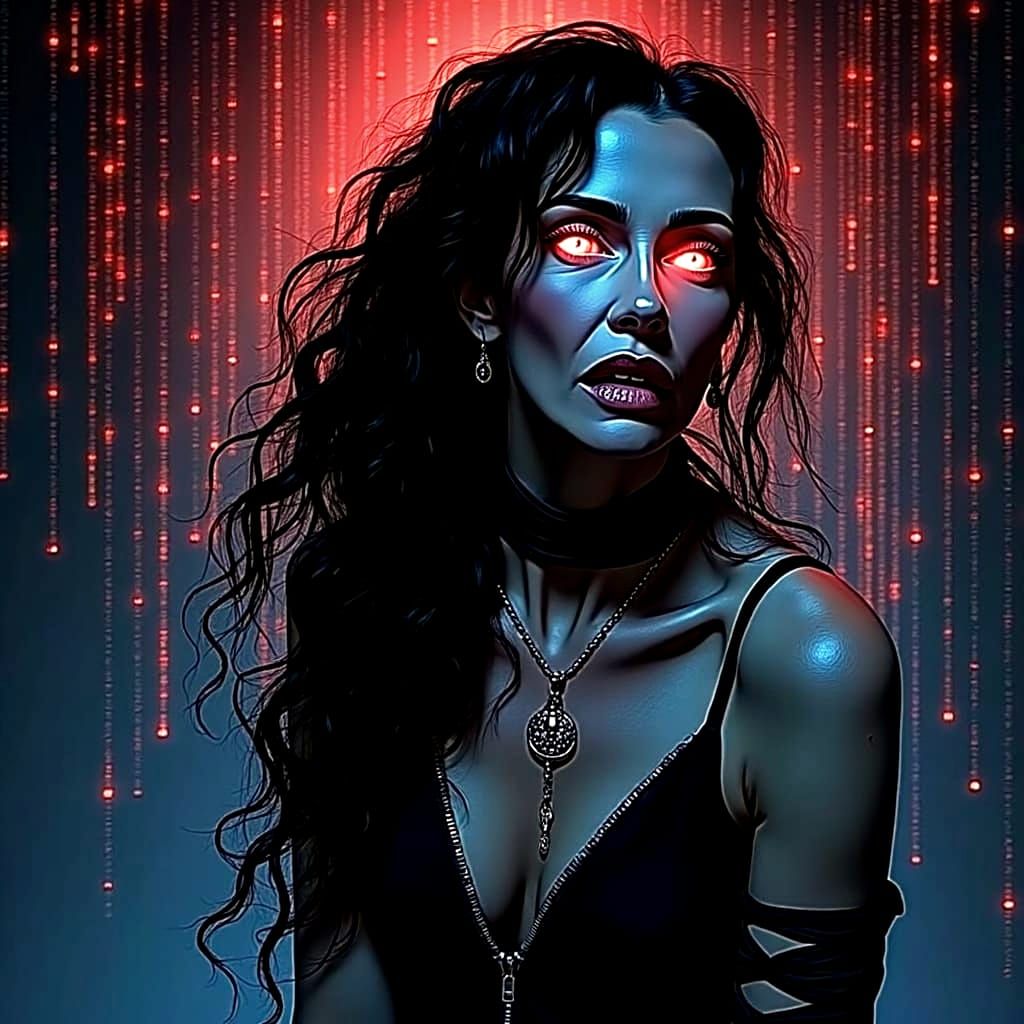 Gothic Lilith Ascends in ASCII Digital Art