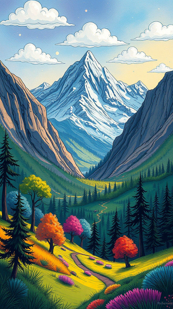 Doodle Style Fantasy Landscape in Pop Art