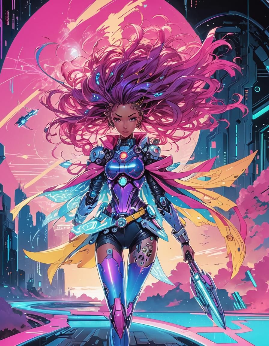 Cyberpunk Heroine Pin-Up in Futuristic Anime Style