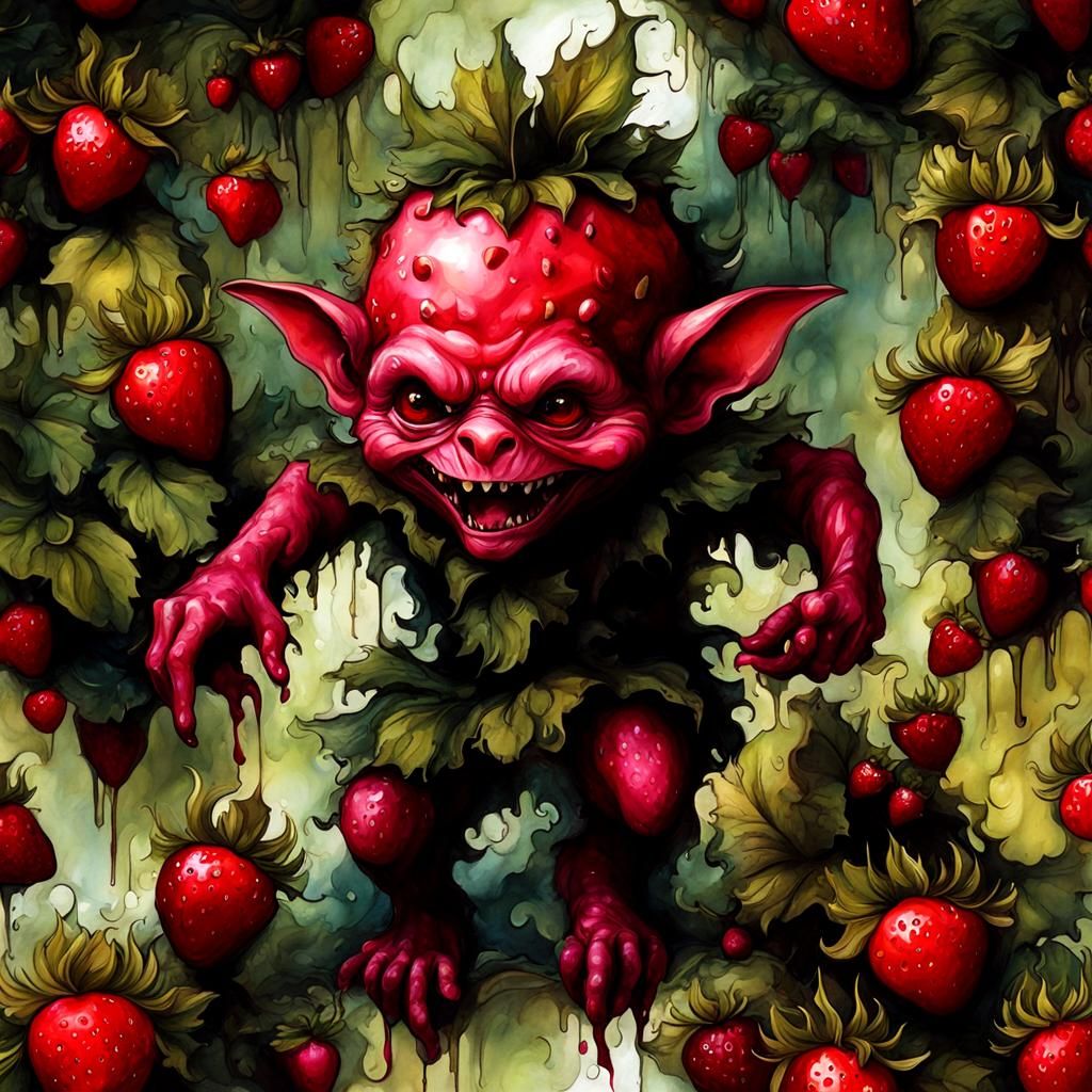 Strawberry Goblin in Dark Fantasy Style
