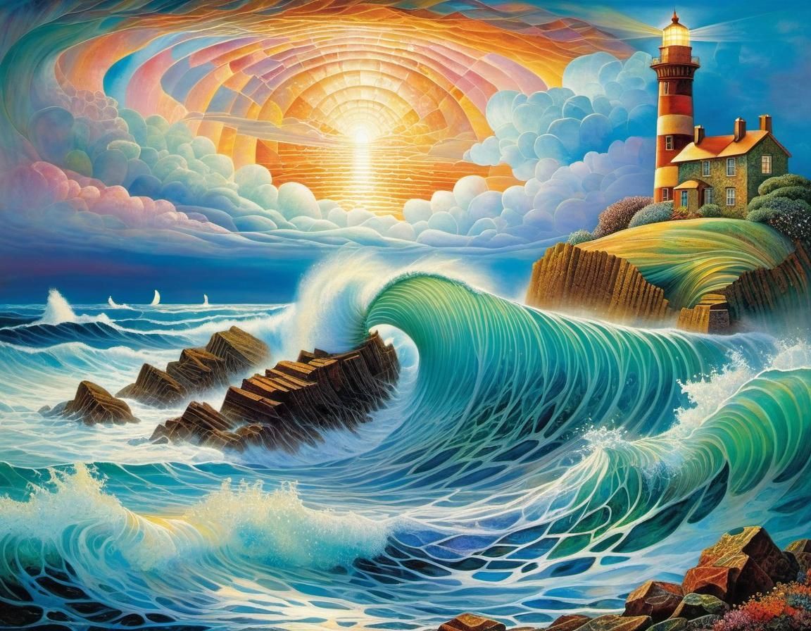 Romantic Lighthouse Scene in Fantasy Art Style