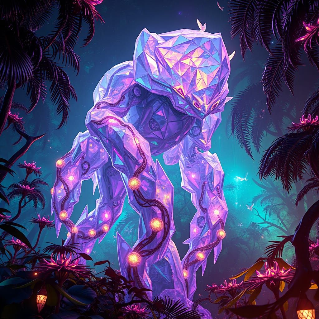 Crystal Golem Dominates Alien Jungle Landscape in Stunning 3...