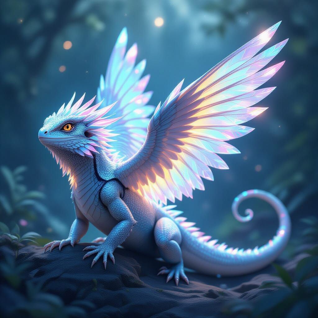 Majestic Crystal Winged Lizard in Ethereal Light