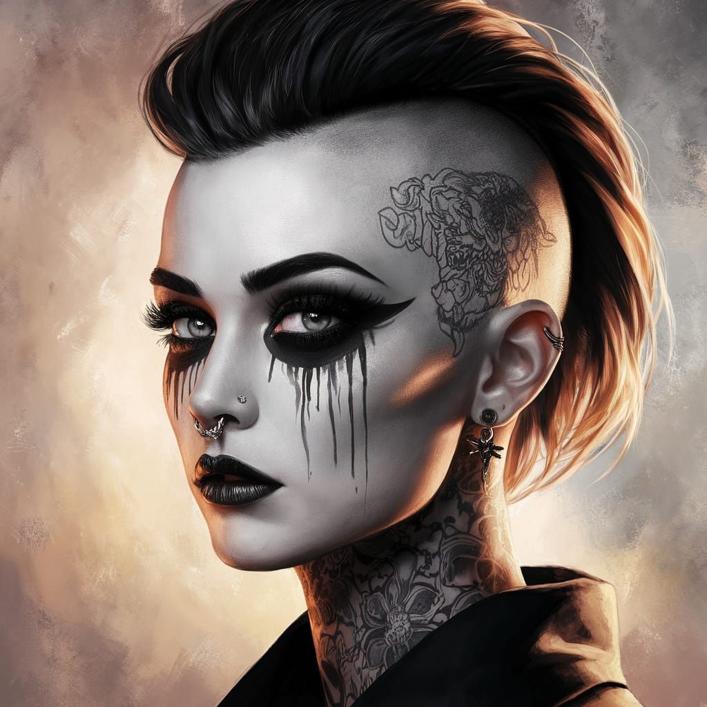 Grunge Goth Star in Charcoal and Watercolor