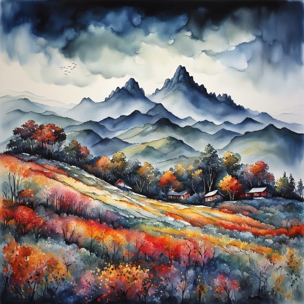 Magic Waffle Hills: Traditional Ink Painting