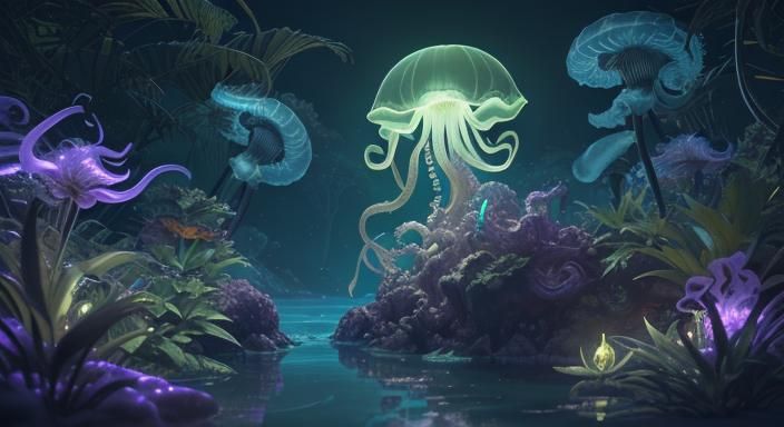 Glowing Alien Jellyfish in a Cinematic 3D Scene