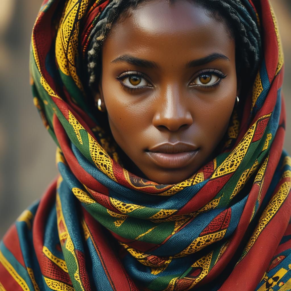 Serene Black Girl in African Shawl: Cinematic Portrait