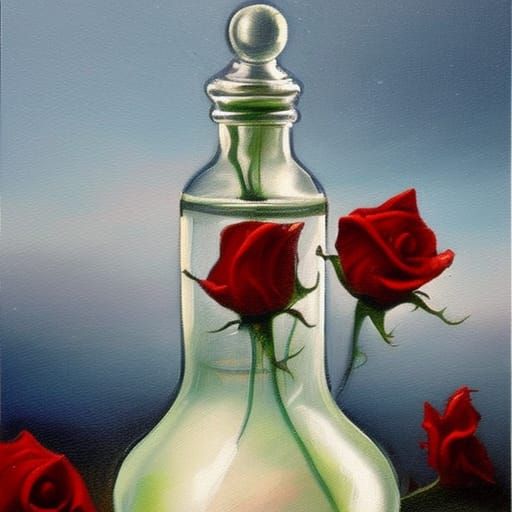 Winter Rose Potion Bottle as Oil Painting