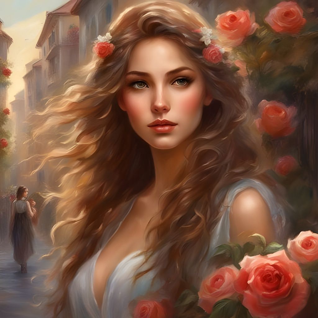 Beautiful Italian Girl Portrait with Roses