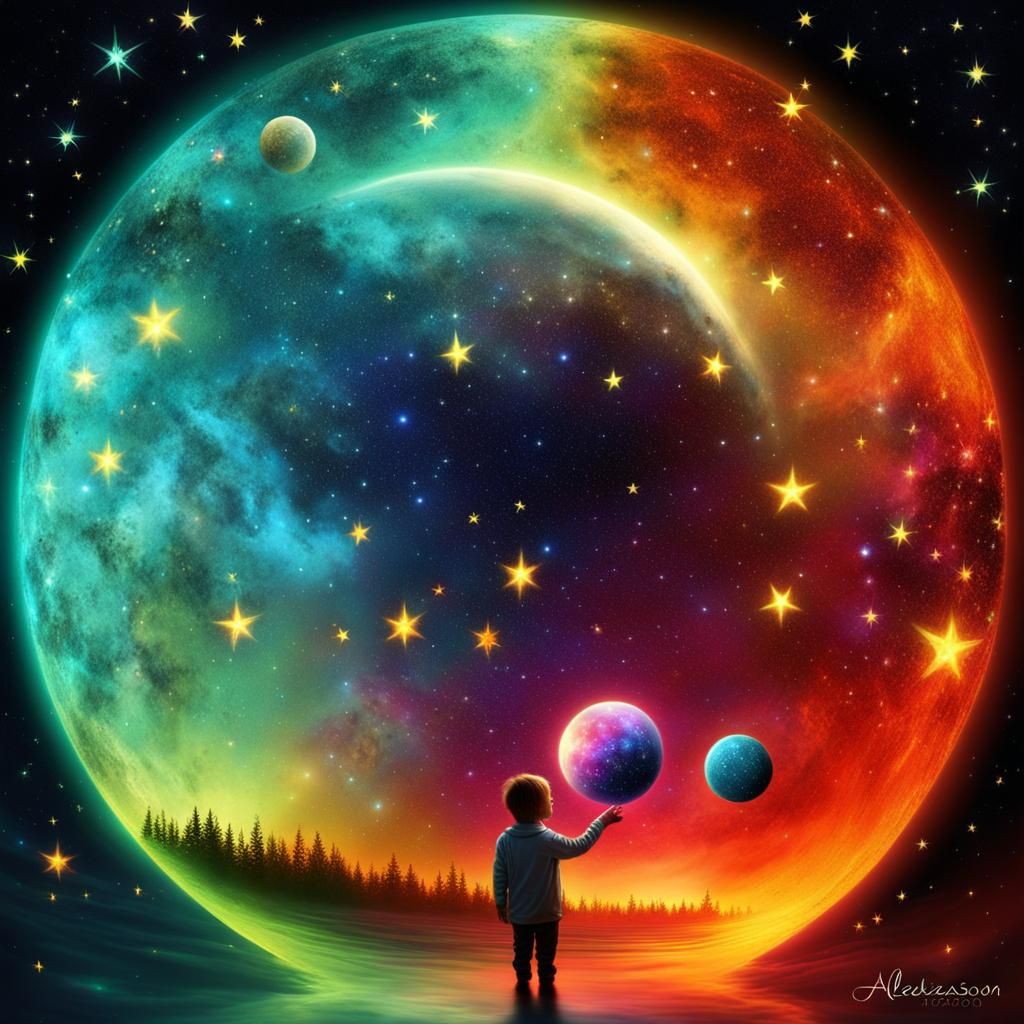 Colorful Sci-Fi World with Cosmic Reflections