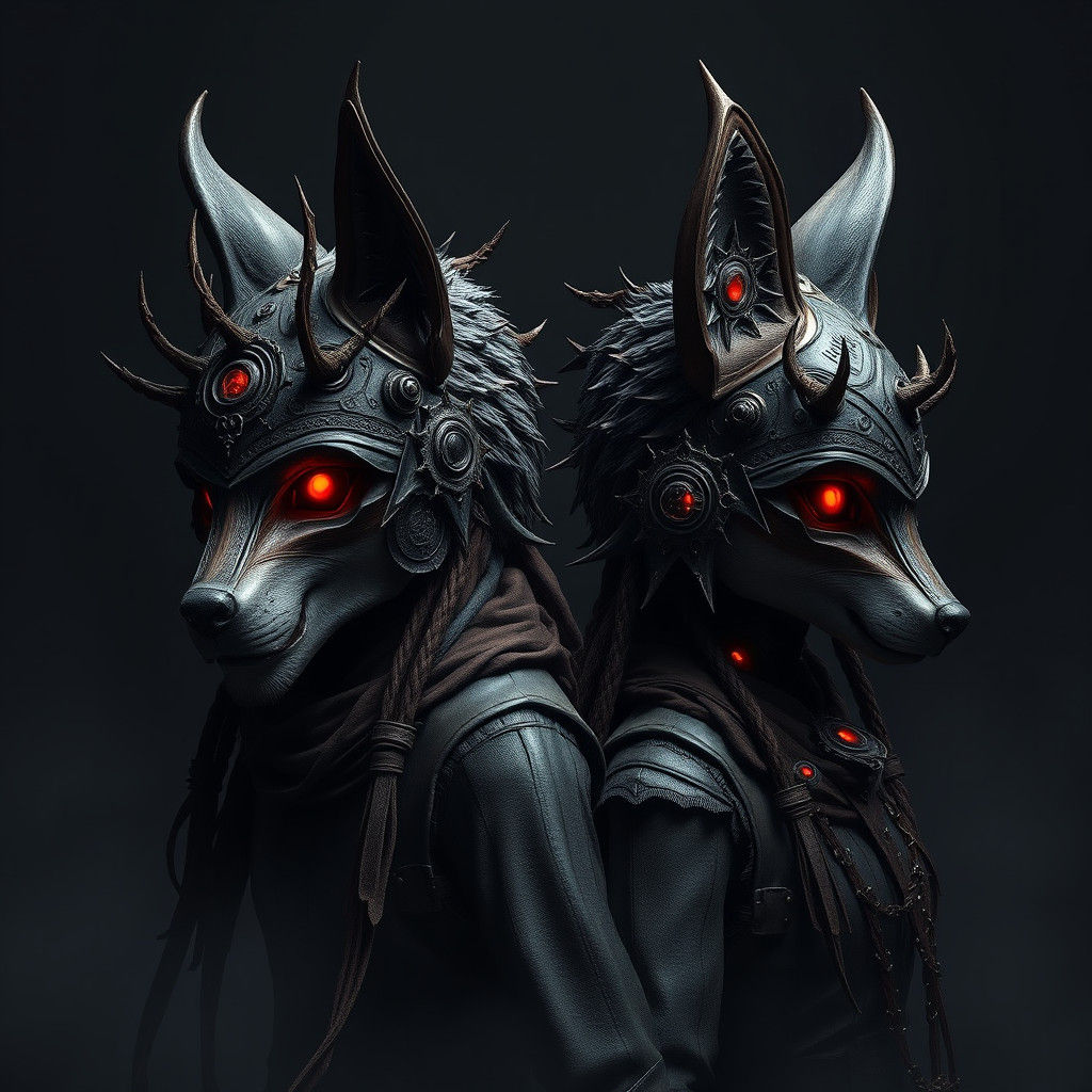 Wolf and Fox Helmets in Dark Fantasy Style